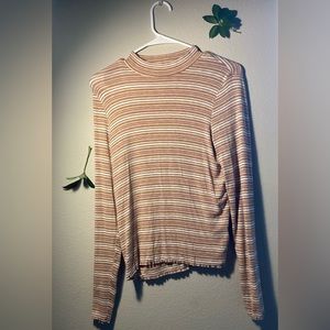 American Eagle Soft & Sexy Slub Mock Neck Striped Long Sleeved